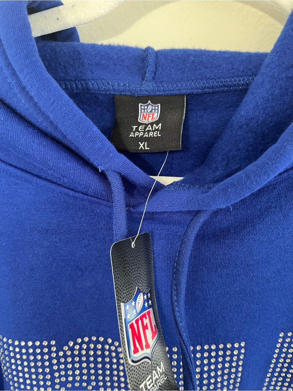 NWT New York Giants NFL Royal Blue Rhinestone Logo Hoodie - Picture 2 of 6